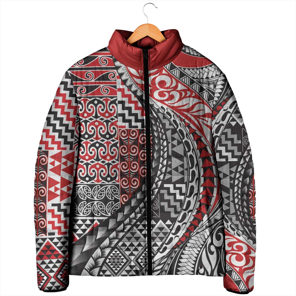 Aotearoa Maori Tribal Tattoo Padded Jacket Kowhaiwhai Taniko Patchwork Motifs - Polynesian Pride
