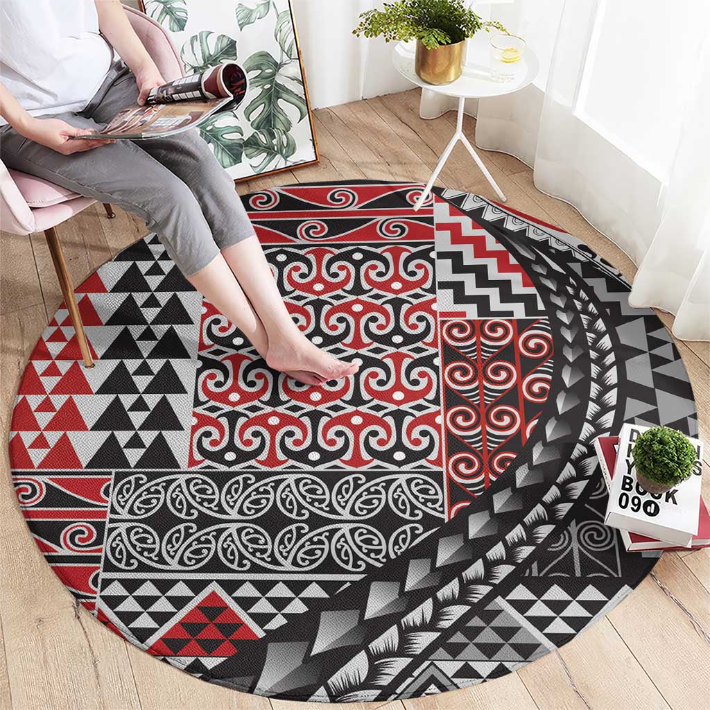 Aotearoa Maori Tribal Tattoo Round Carpet Kowhaiwhai Taniko Patchwork Motifs LT9 - Polynesian Pride