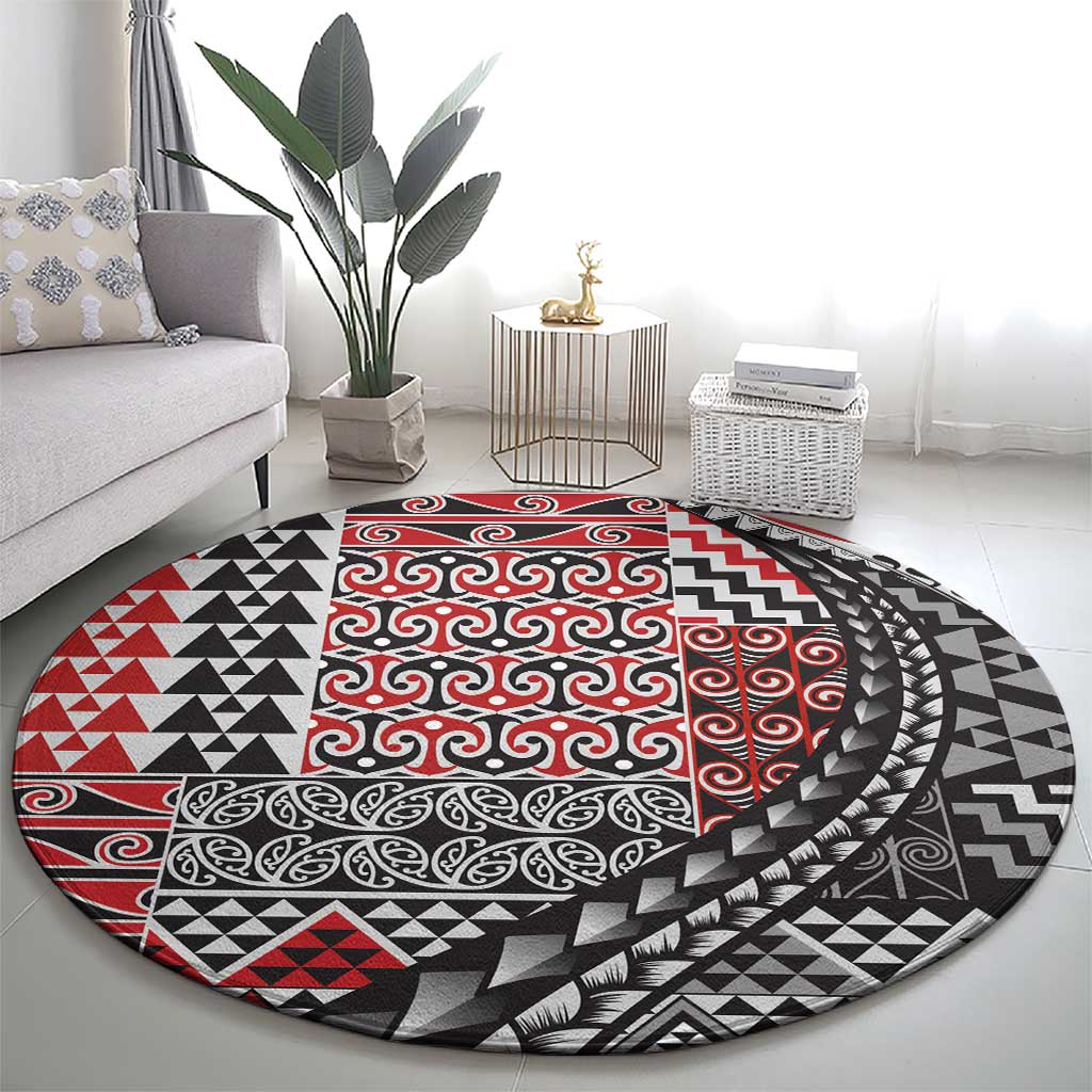 Aotearoa Maori Tribal Tattoo Round Carpet Kowhaiwhai Taniko Patchwork Motifs LT9 - Polynesian Pride