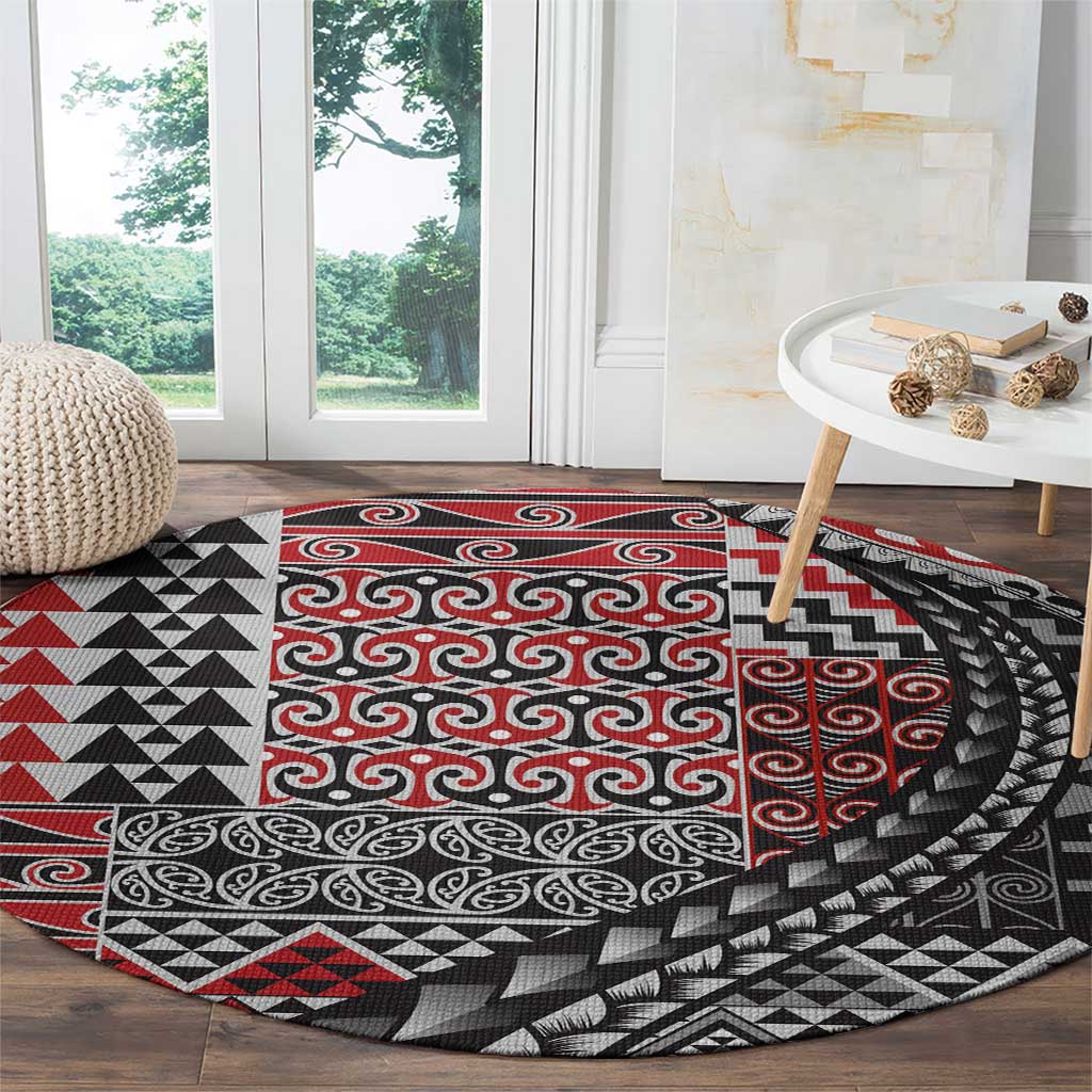 Aotearoa Maori Tribal Tattoo Round Carpet Kowhaiwhai Taniko Patchwork Motifs LT9 - Polynesian Pride