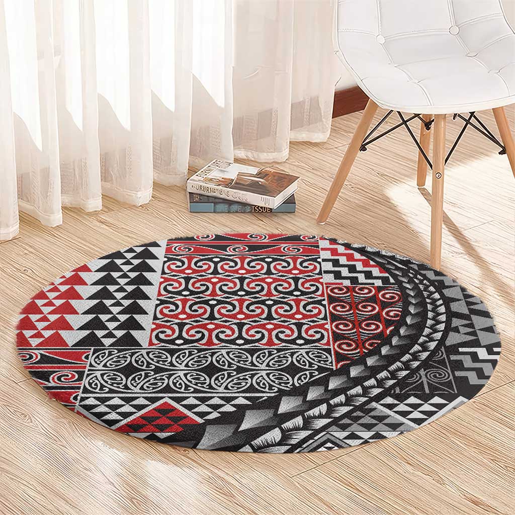 Aotearoa Maori Tribal Tattoo Round Carpet Kowhaiwhai Taniko Patchwork Motifs LT9 - Polynesian Pride