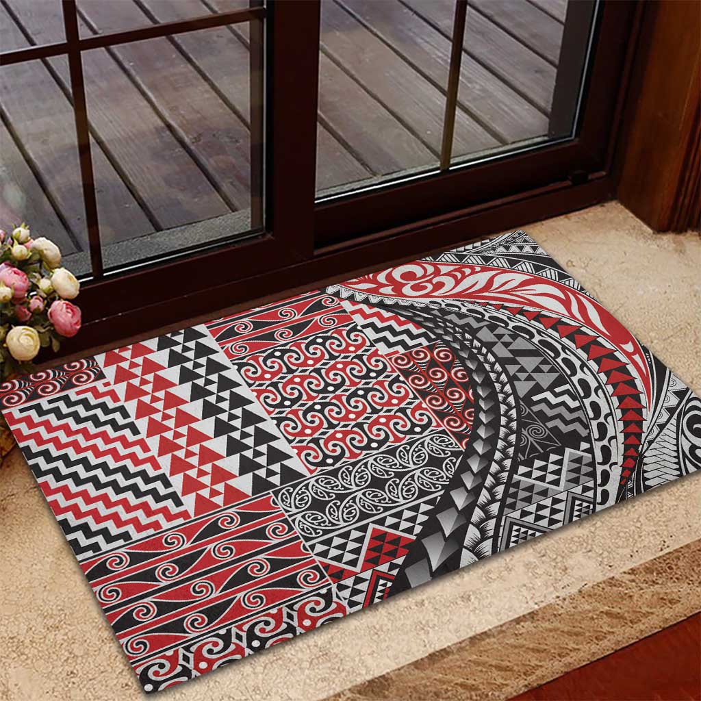 Aotearoa Maori Tribal Tattoo Rubber Doormat Kowhaiwhai Taniko Patchwork Motifs