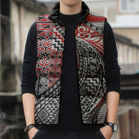 Aotearoa Maori Tribal Tattoo Sleeveless Puffer Jacket Kowhaiwhai Taniko Patchwork Motifs - Polynesian Pride