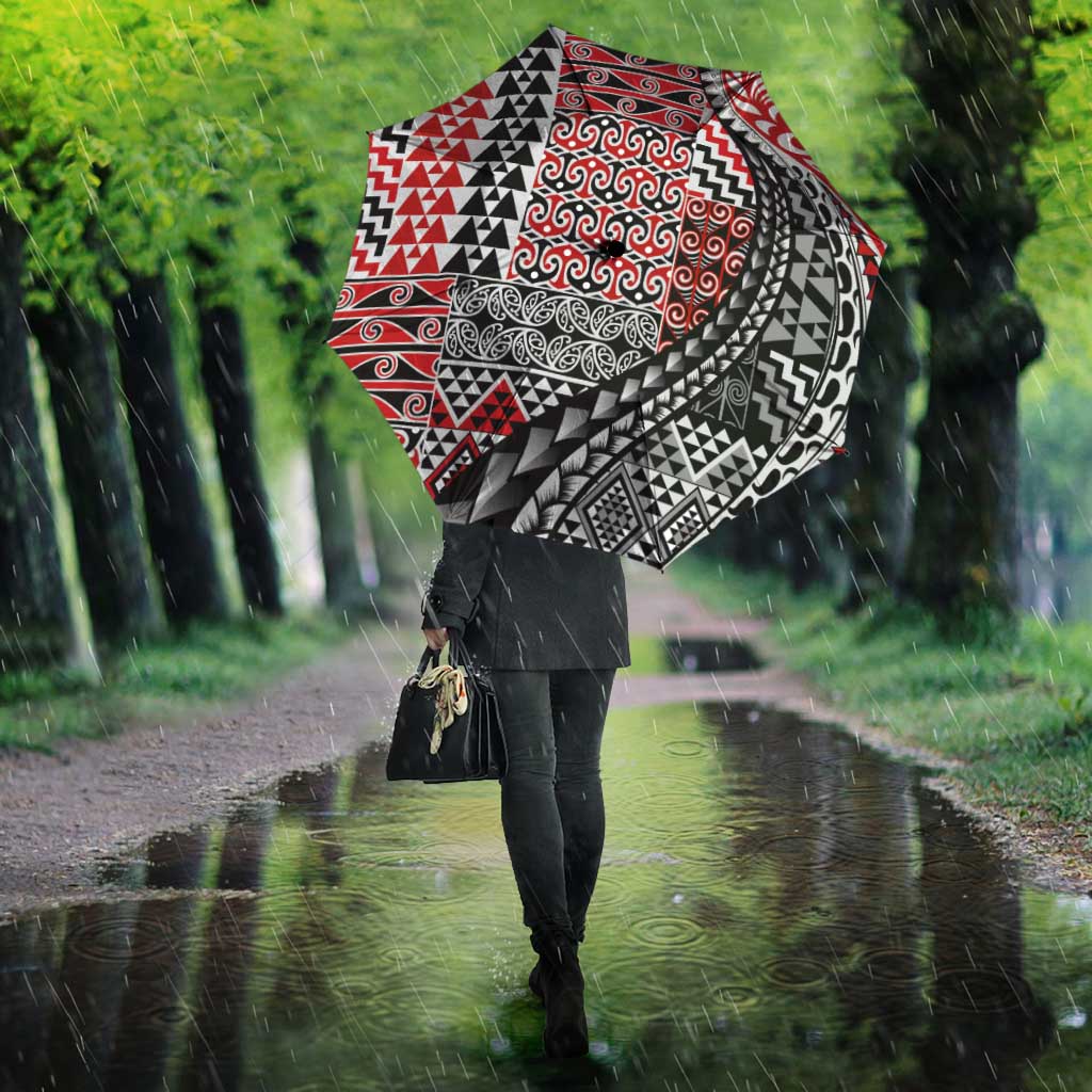 Aotearoa Maori Tribal Tattoo Umbrella Kowhaiwhai Taniko Patchwork Motifs - Polynesian Pride