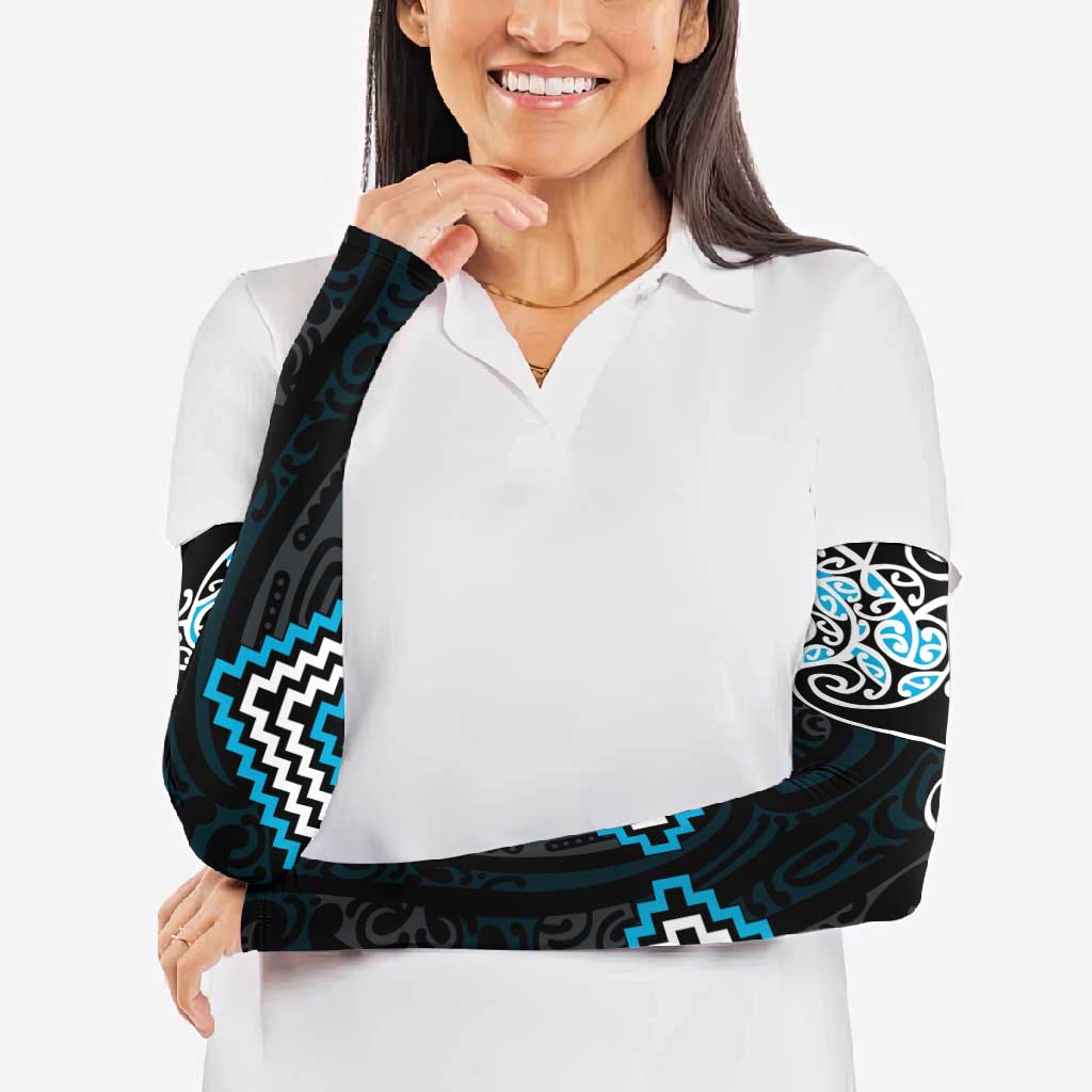 Blue Aotearoa Tukutuku Manawa Tapu Arm Sleeves Ta Moko Toi Maori - Polynesian Pride
