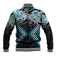 Blue Aotearoa Tukutuku Manawa Tapu Baseball Jacket Ta Moko Toi Maori