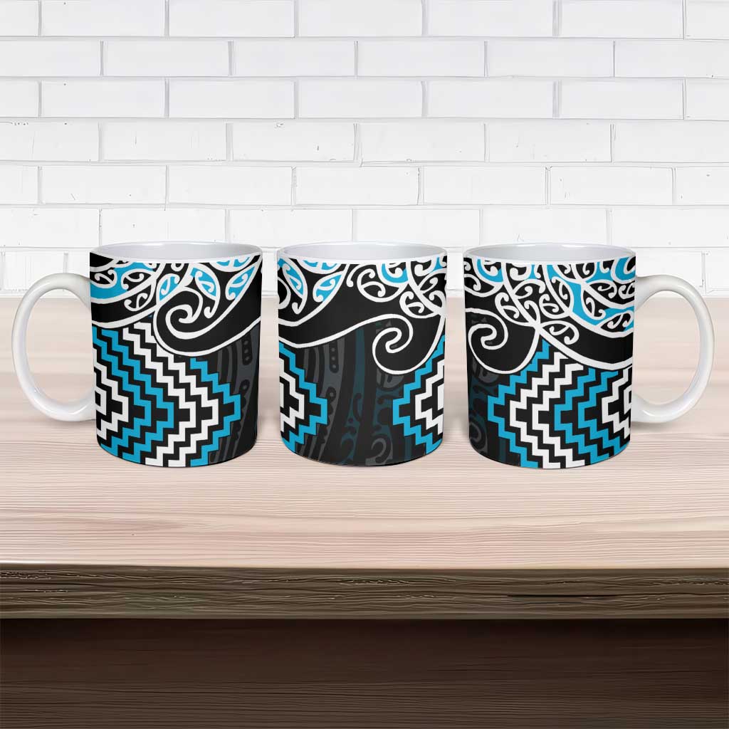 Blue Aotearoa Tukutuku Manawa Tapu Ceramic Mug Ta Moko Toi Maori - Polynesian Pride