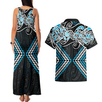 Blue Aotearoa Tukutuku Manawa Tapu Couples Matching Tank Maxi Dress and Hawaiian Shirt Ta Moko Toi Maori LT9 - Polynesian Pride