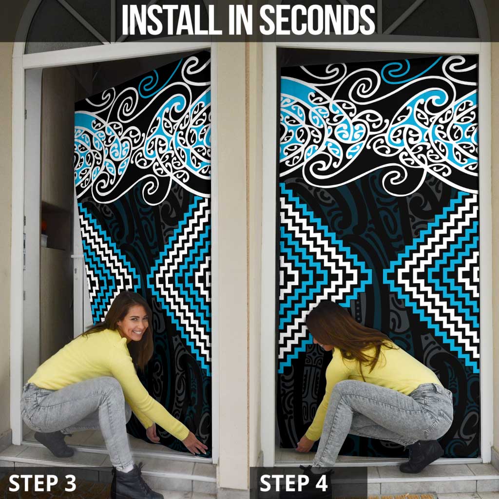 Blue Aotearoa Tukutuku Manawa Tapu Door Cover Ta Moko Toi Maori - Polynesian Pride