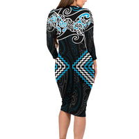 Blue Aotearoa Tukutuku Manawa Tapu Family Matching Long Sleeve Bodycon Dress and Hawaiian Shirt Ta Moko Toi Maori LT9 - Polynesian Pride