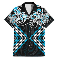 Blue Aotearoa Tukutuku Manawa Tapu Family Matching Mermaid Dress and Hawaiian Shirt Ta Moko Toi Maori LT9 Dad's Shirt - Short Sleeve Blue - Polynesian Pride