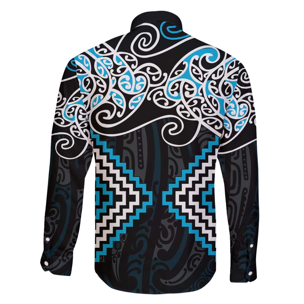 Blue Aotearoa Tukutuku Manawa Tapu Family Matching Off The Shoulder Long Sleeve Dress and Hawaiian Shirt Ta Moko Toi Maori LT9 - Polynesian Pride