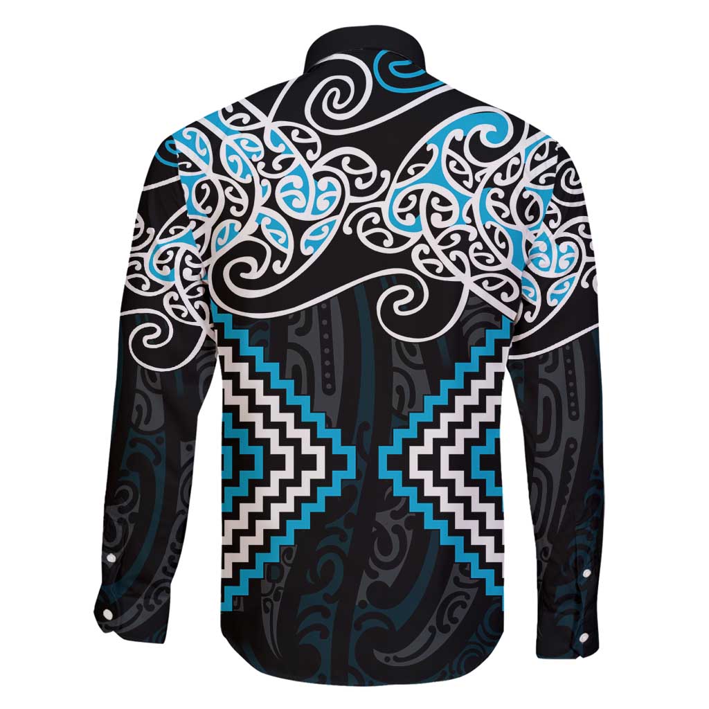 Blue Aotearoa Tukutuku Manawa Tapu Family Matching Off Shoulder Maxi Dress and Hawaiian Shirt Ta Moko Toi Maori LT9 - Polynesian Pride