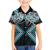 Blue Aotearoa Tukutuku Manawa Tapu Family Matching Off Shoulder Maxi Dress and Hawaiian Shirt Ta Moko Toi Maori LT9 Son's Shirt Blue - Polynesian Pride