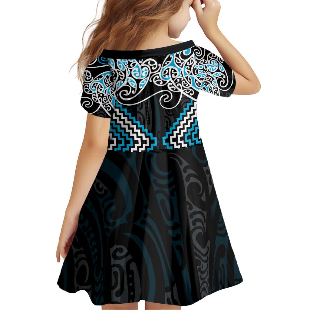 Blue Aotearoa Tukutuku Manawa Tapu Family Matching Off Shoulder Short Dress and Hawaiian Shirt Ta Moko Toi Maori LT9 - Polynesian Pride