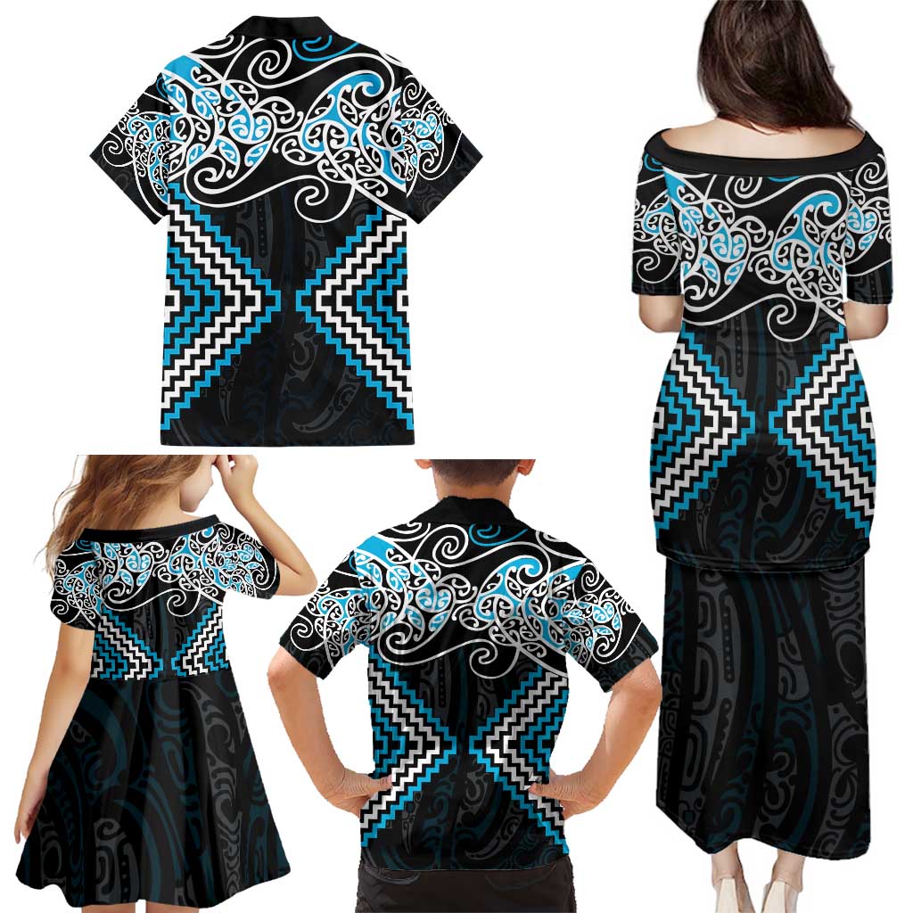 Blue Aotearoa Tukutuku Manawa Tapu Family Matching Puletasi and Hawaiian Shirt Ta Moko Toi Maori LT9 - Polynesian Pride