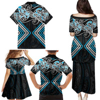 Blue Aotearoa Tukutuku Manawa Tapu Family Matching Puletasi and Hawaiian Shirt Ta Moko Toi Maori LT9 - Polynesian Pride