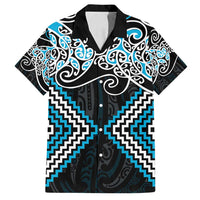 Blue Aotearoa Tukutuku Manawa Tapu Family Matching Puletasi and Hawaiian Shirt Ta Moko Toi Maori LT9 Dad's Shirt - Short Sleeve Blue - Polynesian Pride