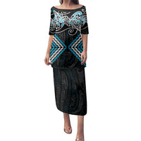 Blue Aotearoa Tukutuku Manawa Tapu Family Matching Puletasi and Hawaiian Shirt Ta Moko Toi Maori LT9 Mom's Dress Blue - Polynesian Pride
