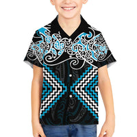 Blue Aotearoa Tukutuku Manawa Tapu Family Matching Short Sleeve Bodycon Dress and Hawaiian Shirt Ta Moko Toi Maori LT9 Son's Shirt Blue - Polynesian Pride