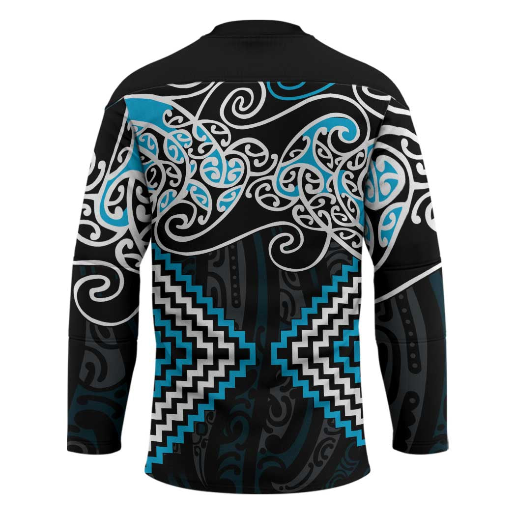 Blue Aotearoa Tukutuku Manawa Tapu Hockey Jersey Ta Moko Toi Maori - Polynesian Pride