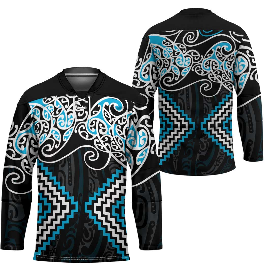 Blue Aotearoa Tukutuku Manawa Tapu Hockey Jersey Ta Moko Toi Maori - Polynesian Pride