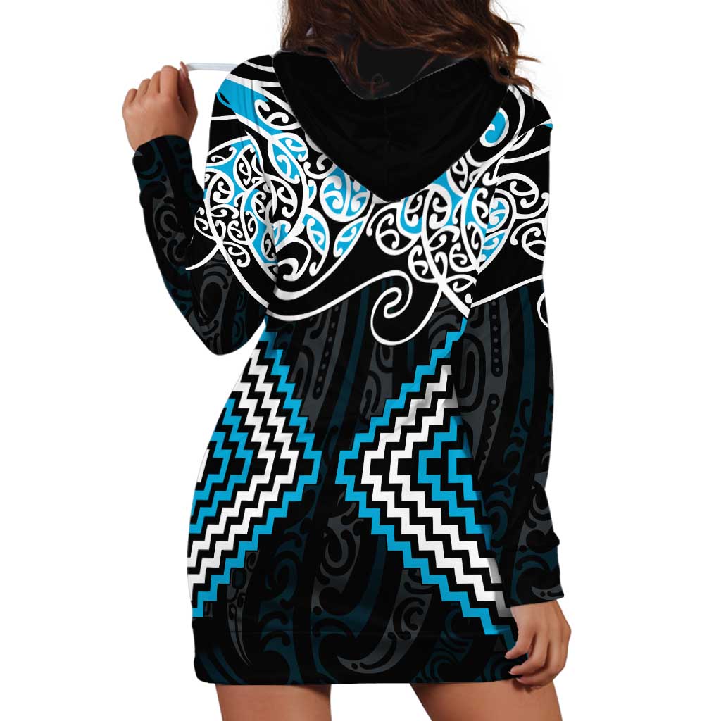 Blue Aotearoa Tukutuku Manawa Tapu Hoodie Dress Ta Moko Toi Maori