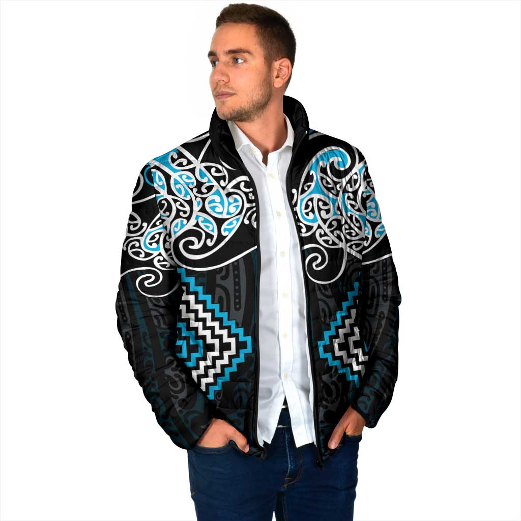 Blue Aotearoa Tukutuku Manawa Tapu Padded Jacket Ta Moko Toi Maori - Polynesian Pride