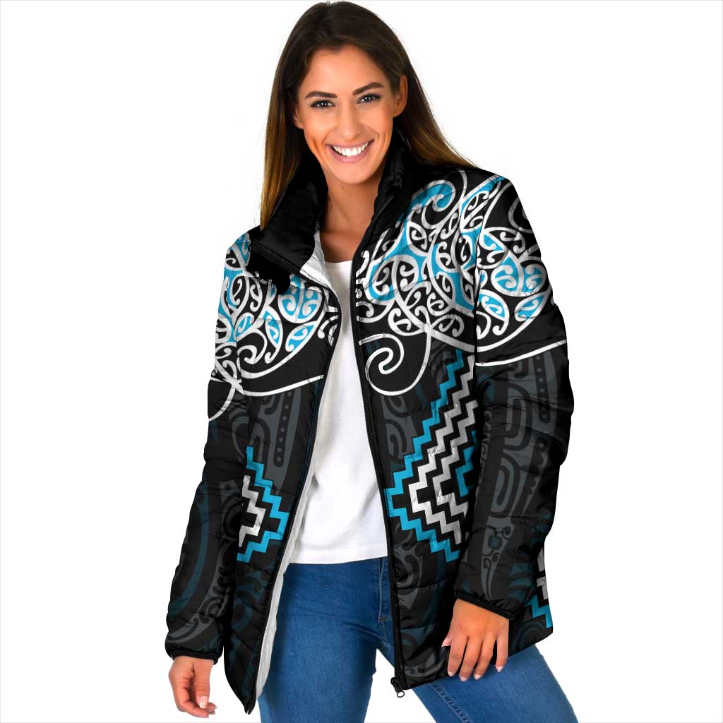 Blue Aotearoa Tukutuku Manawa Tapu Padded Jacket Ta Moko Toi Maori - Polynesian Pride