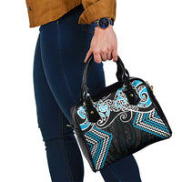 Blue Aotearoa Tukutuku Manawa Tapu Shoulder Handbag Ta Moko Toi Maori