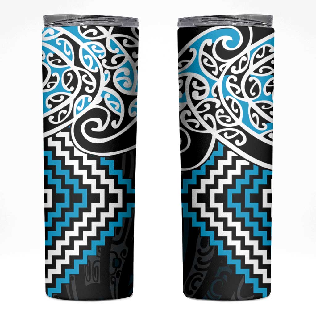Blue Aotearoa Tukutuku Manawa Tapu Skinny Tumbler Ta Moko Toi Maori LT9 Blue - Polynesian Pride