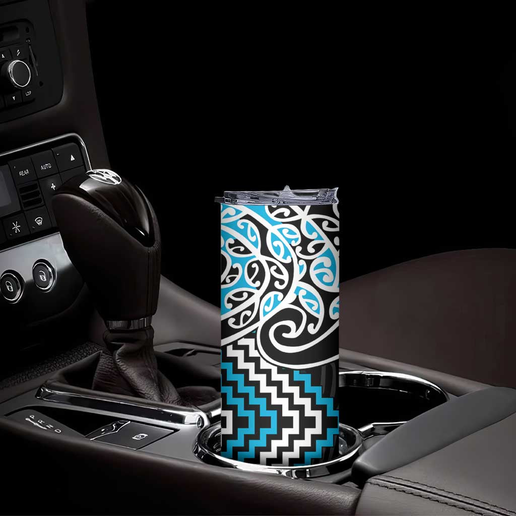 Blue Aotearoa Tukutuku Manawa Tapu Skinny Tumbler Ta Moko Toi Maori LT9 - Polynesian Pride