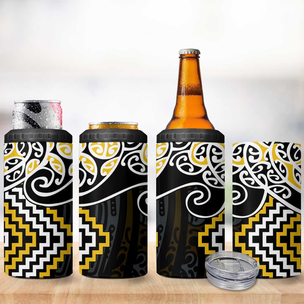 Gold Aotearoa Tukutuku Manawa Tapu 4 in 1 Can Cooler Tumbler Ta Moko Toi Maori LT9 - Polynesian Pride