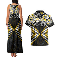 Gold Aotearoa Tukutuku Manawa Tapu Couples Matching Tank Maxi Dress and Hawaiian Shirt Ta Moko Toi Maori LT9 - Polynesian Pride