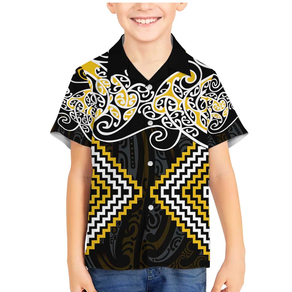 Gold Aotearoa Tukutuku Manawa Tapu Family Matching Mermaid Dress and Hawaiian Shirt Ta Moko Toi Maori LT9 Son's Shirt Gold - Polynesian Pride