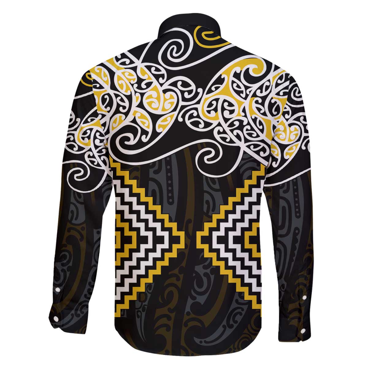 Gold Aotearoa Tukutuku Manawa Tapu Family Matching Off The Shoulder Long Sleeve Dress and Hawaiian Shirt Ta Moko Toi Maori LT9 - Polynesian Pride