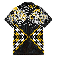 Gold Aotearoa Tukutuku Manawa Tapu Family Matching Off Shoulder Short Dress and Hawaiian Shirt Ta Moko Toi Maori LT9 - Polynesian Pride