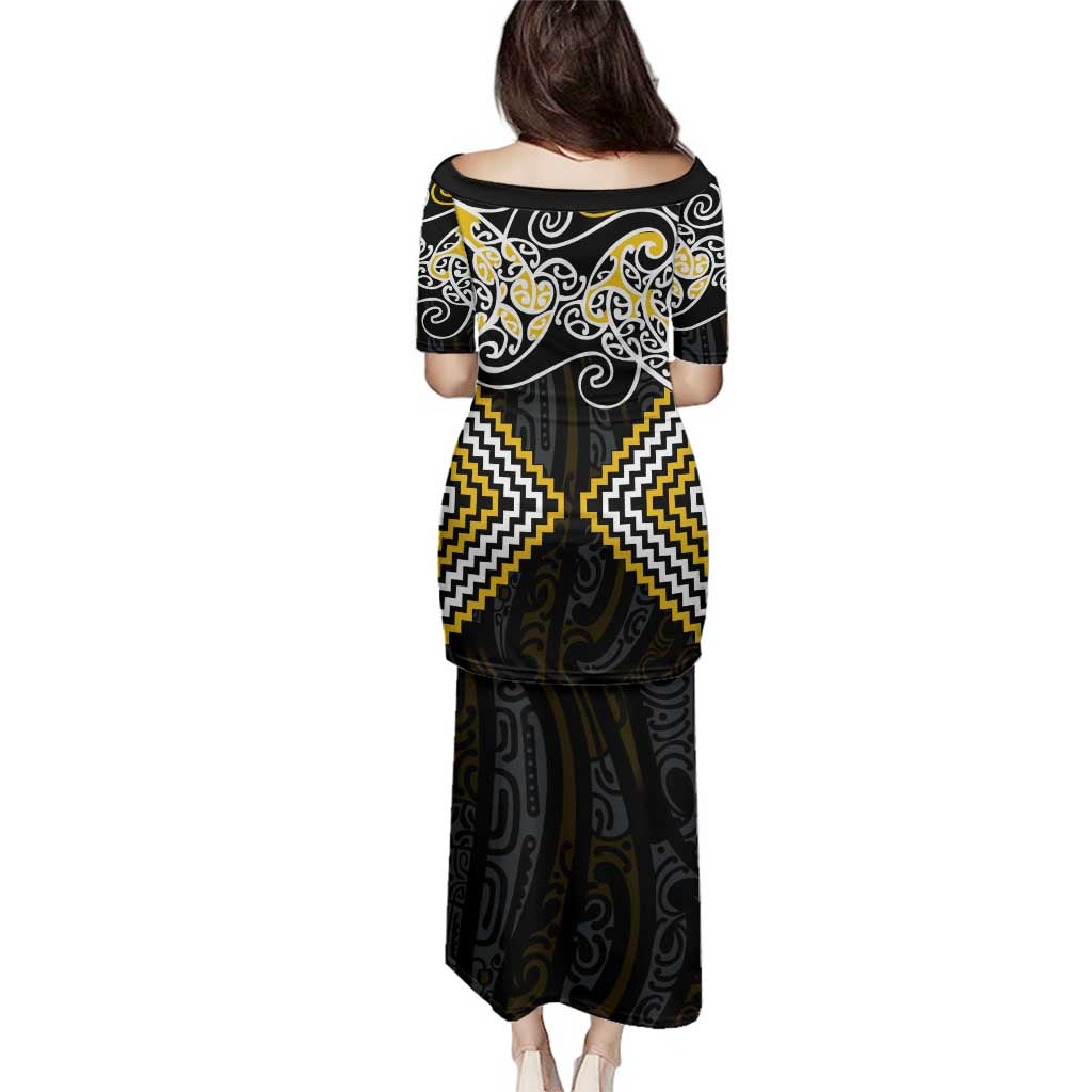 Gold Aotearoa Tukutuku Manawa Tapu Family Matching Puletasi and Hawaiian Shirt Ta Moko Toi Maori LT9 - Polynesian Pride