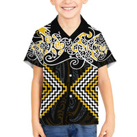 Gold Aotearoa Tukutuku Manawa Tapu Family Matching Puletasi and Hawaiian Shirt Ta Moko Toi Maori LT9 Son's Shirt Gold - Polynesian Pride