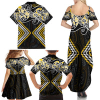 Gold Aotearoa Tukutuku Manawa Tapu Family Matching Summer Maxi Dress and Hawaiian Shirt Ta Moko Toi Maori LT9 - Polynesian Pride