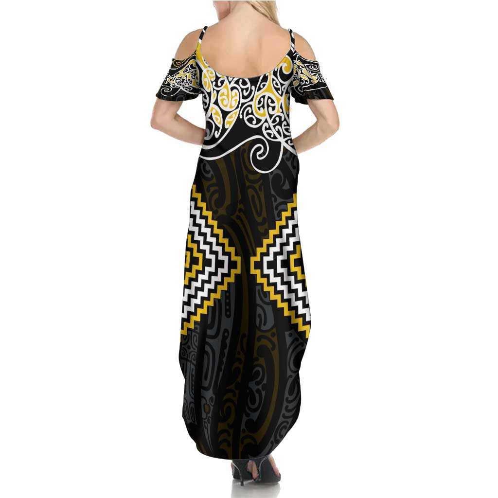 Gold Aotearoa Tukutuku Manawa Tapu Family Matching Summer Maxi Dress and Hawaiian Shirt Ta Moko Toi Maori LT9 - Polynesian Pride