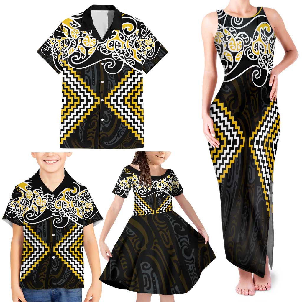 Gold Aotearoa Tukutuku Manawa Tapu Family Matching Tank Maxi Dress and Hawaiian Shirt Ta Moko Toi Maori LT9 - Polynesian Pride
