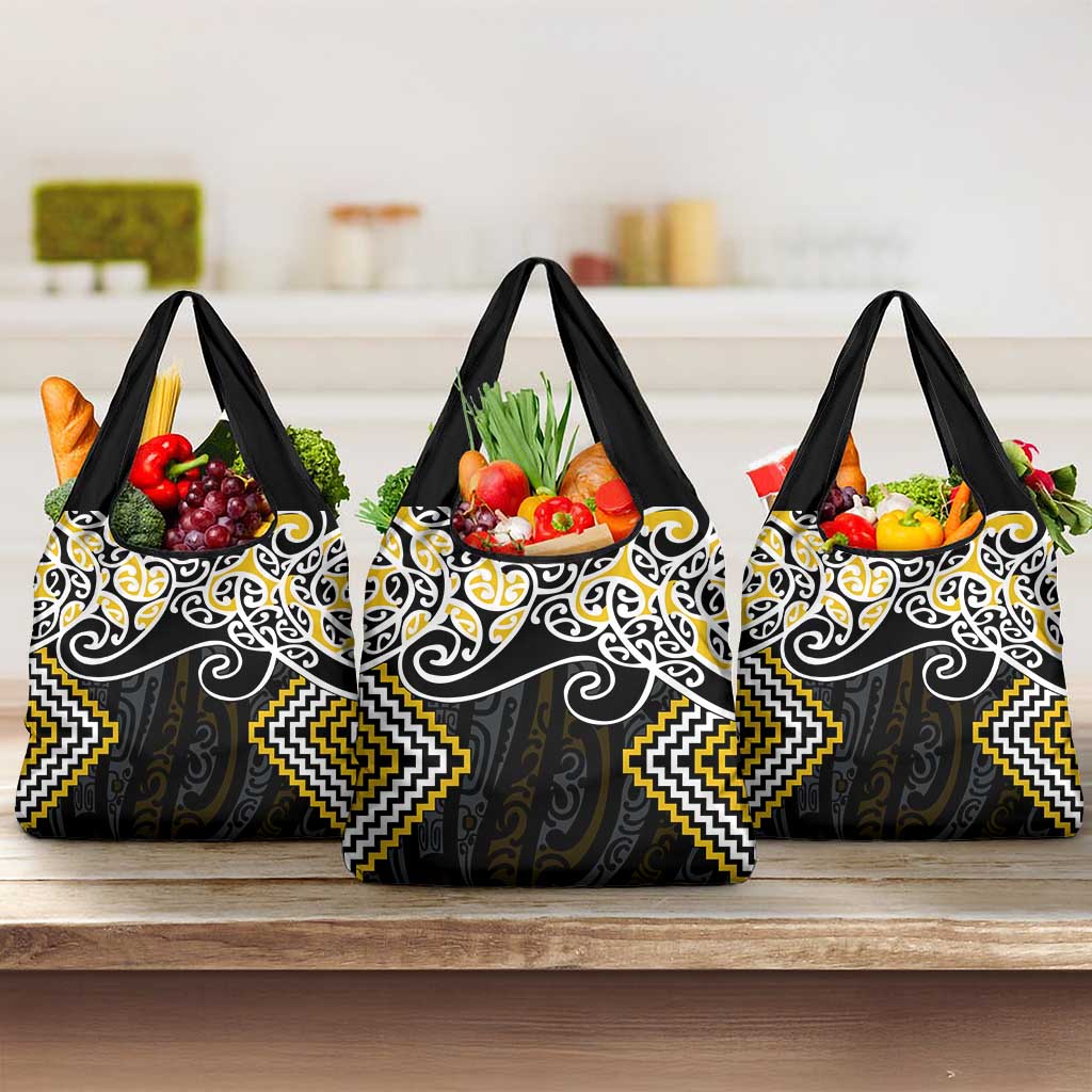 Gold Aotearoa Tukutuku Manawa Tapu Grocery Bag Ta Moko Toi Maori