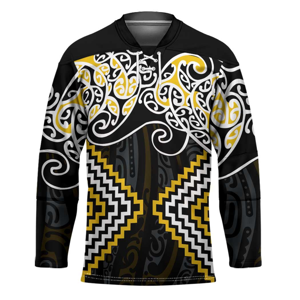Gold Aotearoa Tukutuku Manawa Tapu Hockey Jersey Ta Moko Toi Maori - Polynesian Pride