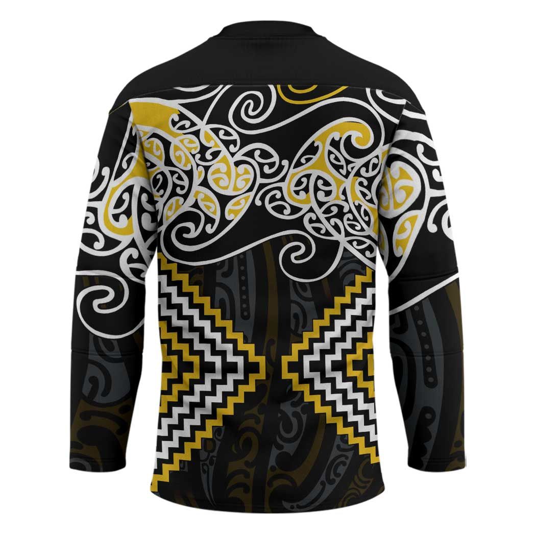 Gold Aotearoa Tukutuku Manawa Tapu Hockey Jersey Ta Moko Toi Maori - Polynesian Pride