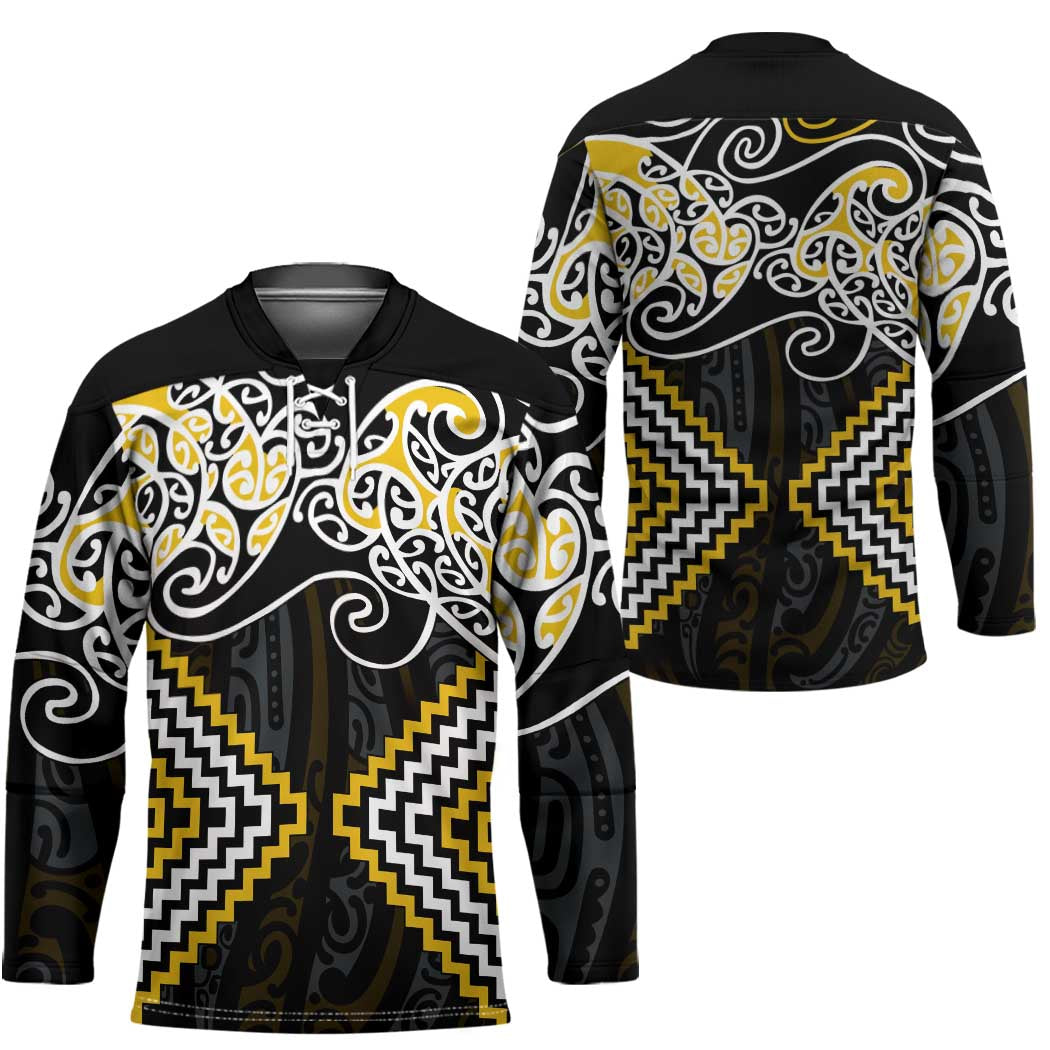 Gold Aotearoa Tukutuku Manawa Tapu Hockey Jersey Ta Moko Toi Maori - Polynesian Pride