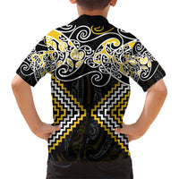 Gold Aotearoa Tukutuku Manawa Tapu Kid Hawaiian Shirt Ta Moko Toi Maori