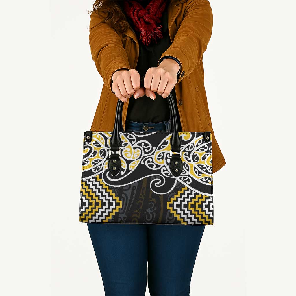 Gold Aotearoa Tukutuku Manawa Tapu Leather Bag Ta Moko Toi Maori - Polynesian Pride