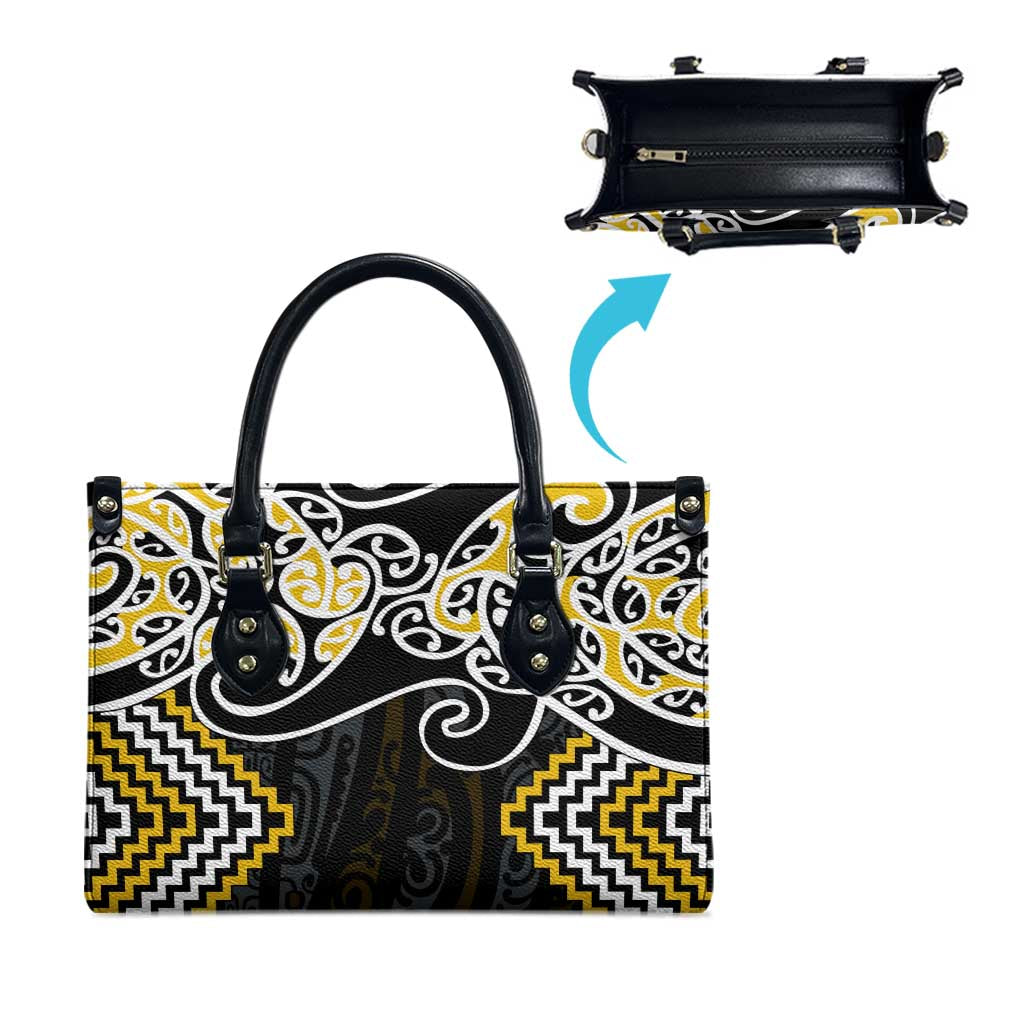 Gold Aotearoa Tukutuku Manawa Tapu Leather Bag Ta Moko Toi Maori - Polynesian Pride
