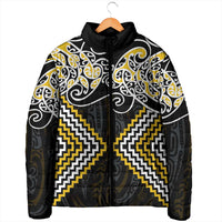 Gold Aotearoa Tukutuku Manawa Tapu Padded Jacket Ta Moko Toi Maori - Polynesian Pride